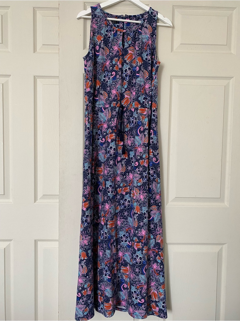 Talbots Women's Sleeveless Floral Dress Navy Pink Orange Aqua Modal Cotton